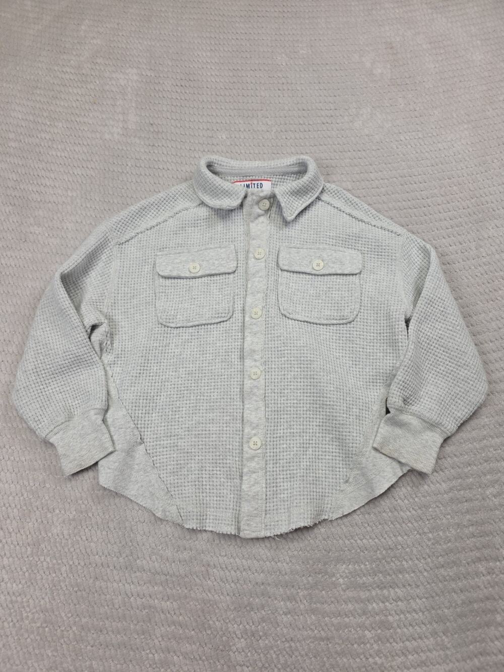 Limited Too Shirt Girls Small 7/8 Waffle Knit Over Sized Button Up Gray